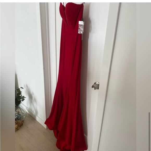 NWT Ieena For Mac Duggal Sweetheart-Neck Strapless Bustier Trumpet red Gown - Picture 5 of 8
